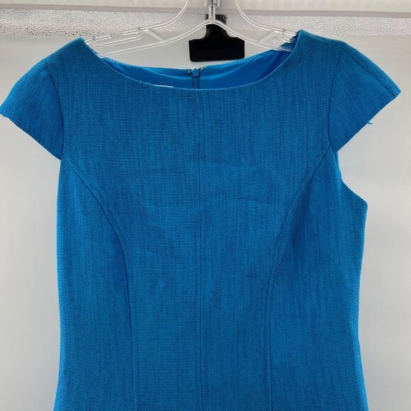 Jones Studio A-Line Dress Cap Sleeve Textured Blue Teal Size 6 Below Knee Zip - Picture 2 of 9